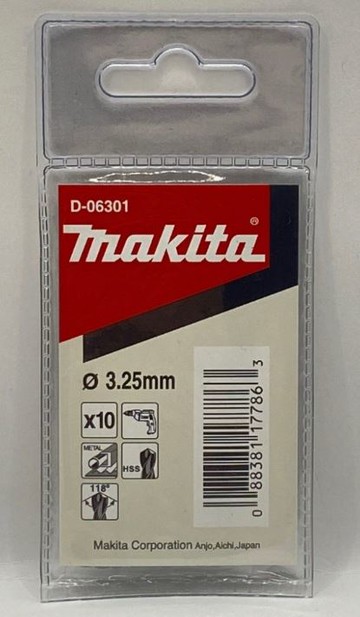 MAKITA 牧田 D-06301 3.25mmx65mm HSS金屬鑽頭 鑽鐵直柄鑽尾 10支入