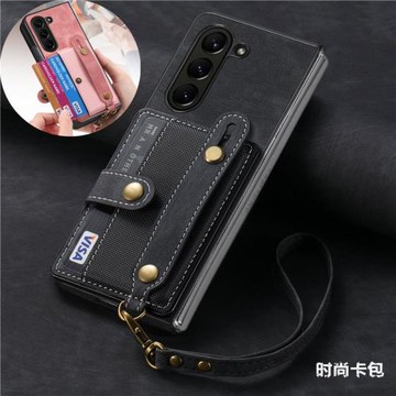 zfold 6 cover適用三星zfold5手機殼卡包samsung galaxy z fold6 card case折疊屏手機殼可放卡腕帶手繩皮套