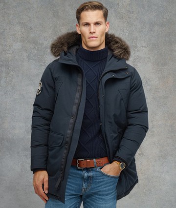 Superdry Men's Everest Faux Fur Parka Jacket Navy Size: S