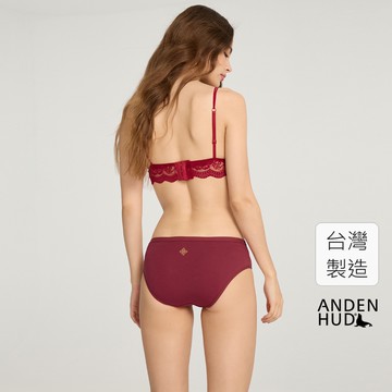 【Anden Hud】華麗年代．緊帶中腰三角內褲(殷紅-燙金窗花) 純棉台灣製