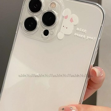簡約可愛兔子iPhone14/13蘋果手機殼12/11全包透明15pro個性軟殼