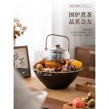 七潯雨花石電陶爐陶瓷內膽耐熱玻璃燒水壺大號煮茶壺圍爐煮茶套組