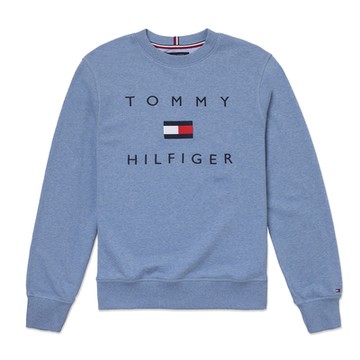 TOMMY 經典LOGO文字大學T恤-水藍色