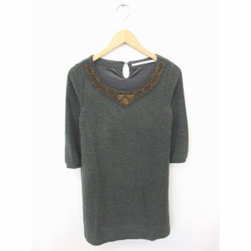 中古 チャオパニック Ciaopanic ワンピース ひざ丈 ニット 丸首 ビーズ装飾 七分袖 緑 グリーン Tt12 通販 Lineポイント最大1 0 Get Lineショッピング