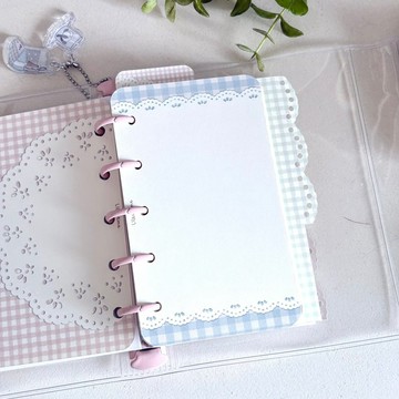 【Pinkoi 獨家預購】Mini 5 (5 孔) 蕾絲與藍色格紋內頁 12 枚入