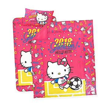 享夢城堡 單人床包雙人涼被三件式組-HELLO KITTY 2018世足-粉.紅