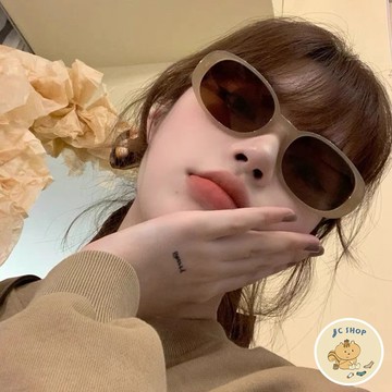 歐美風橢圓框墨鏡  墨鏡 太陽眼鏡 抗uv  奶茶橢圓框 造型眼鏡 網美  7050