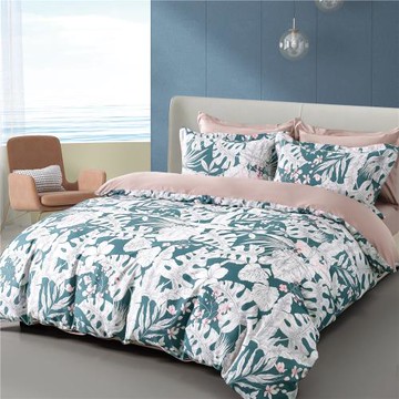 【卓瑩】天絲40S印花-花都葉語床包5件組-6x6.2呎