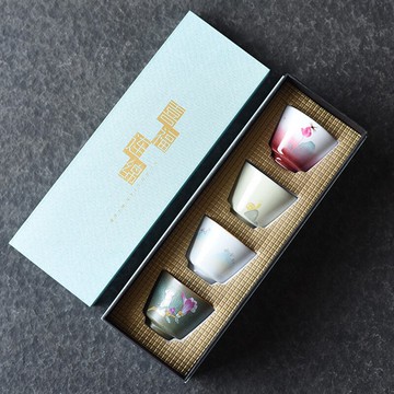 陶瓷功夫茶杯粗陶品茗杯套裝禮盒裝國潮文化創意彩繪節日商務禮品