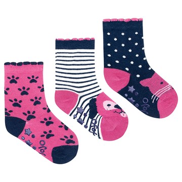 【英國 JoJo Maman BeBe】柔細寶寶兒童短襪/棉襪 3入組_貓與狗(JJS3-009)