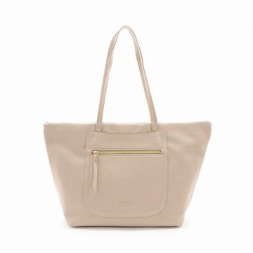 FIRANO-前口袋皮革肩背托特包(卡其淺褐)