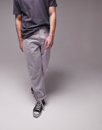Topman relaxed spliced acid wash jeans in grey and pink-Multi