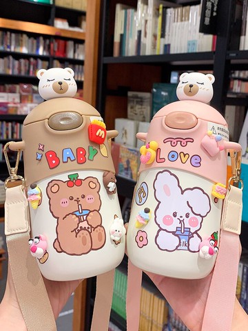 韓版不銹鋼保溫杯男女創意潮流隨手杯子可愛便攜超萌大人吸管水杯