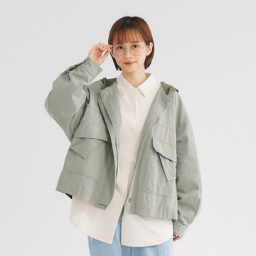 【Simply Yours】連帽拼色外套 綠F