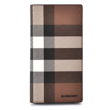 BURBERRY 巴寶莉  經典格紋帆布對折長夾(附護照收納夾層)-暗樺木棕色