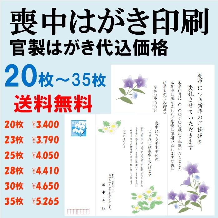 喪中はがき 印刷 20枚〜35枚 名入れ有 官製はがき（郵便はがき） 送料無料