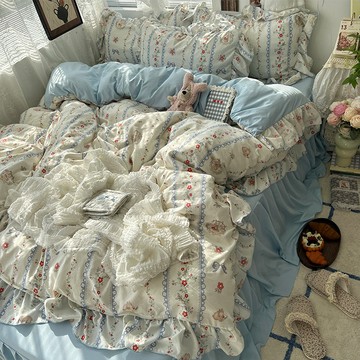 花邊水洗棉床包組 床上四件套 全棉被套 床包四件套 宿舍 床品 花邊款