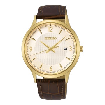 Seiko 精工 手錶 配備日期顯示視窗 防水深度達100米  深棕色 + 金色