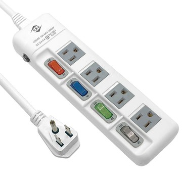 【威電】CK-3444 3孔4開4座 防塵滑蓋 延長線 6尺/9尺/15尺(平貼 插頭 過載斷電 電源線組)