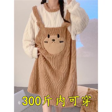 珊瑚絨睡裙女冬季加厚長毛絨睡衣胖m大碼200斤春秋款法蘭絨家居服