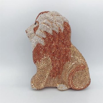 獅子造型鑲鉆晚宴包宴會動物金屬硬盒宴會水鉆手拿女包stone bag