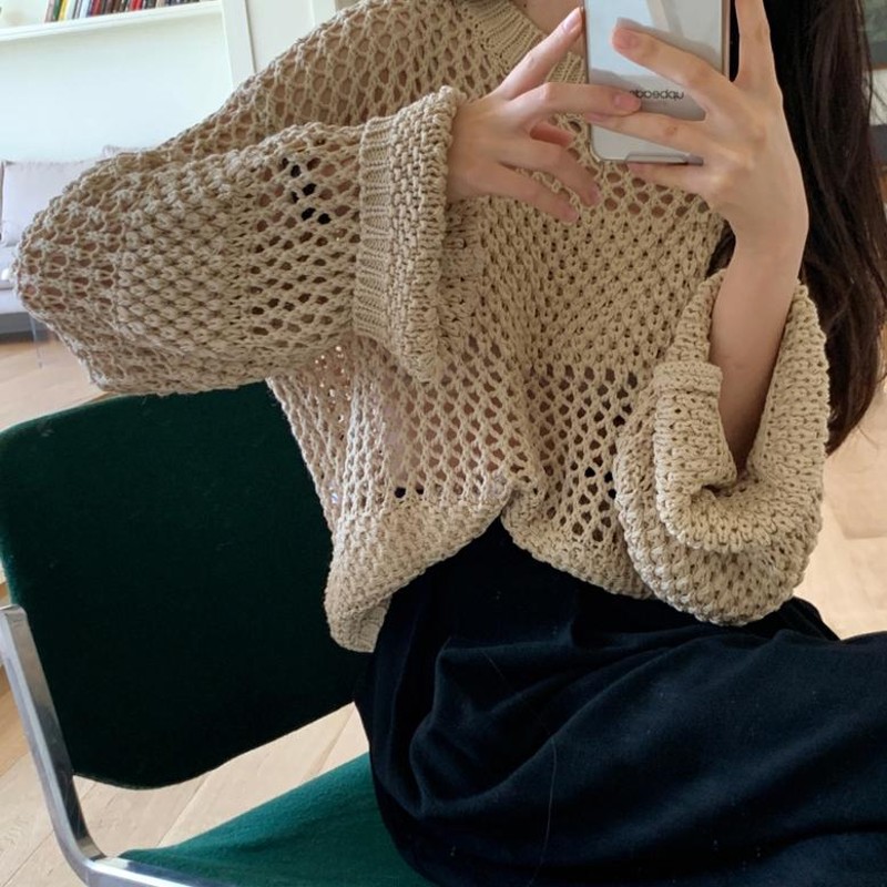 2color メッシュニットプルオーバー かぎ編みニットプルオーバー ざっくり切り替えニットセーター ワイドシルエットプルオーバー セーター 2color レディース メッシュニットプルオーバー かぎ編みニット