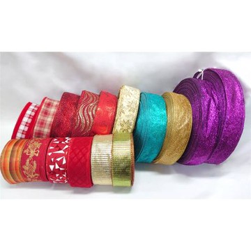 【整箱販售】節慶織帶63MM(2-1/2英吋寬、含鐵絲)/深紫色/紅色/閃蔥/金色/藍綠色/特惠價/格子/曲線