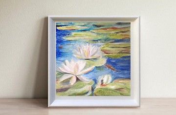 睡蓮風景池塘迷你牆藝術原創油畫