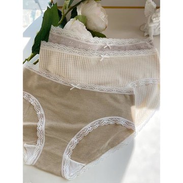 三條裝女士內褲純棉中低腰無痕甜美少女蕾絲春夏柔軟舒適三角褲