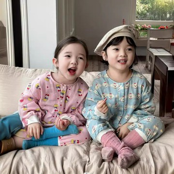 裏南希兒童純棉連體睡衣25年秋新款數碼印花高密全棉哈衣爬服a類鑫弘-萌寶童裝可開發票