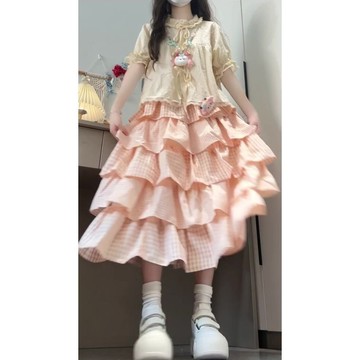 臺灣出貨🔥大碼胖mm甜美可愛甜妹蕾絲拚接襯衫溫柔風粉色蛋糕半身裙兩件套裝