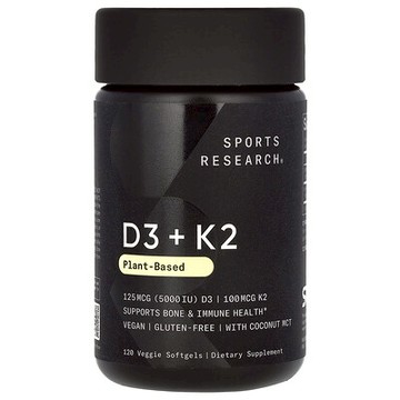 Sports Research, D3 + K2，植物基，120 粒素食軟凝膠