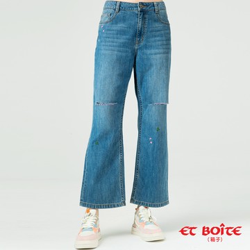 【官網獨家↘新年價㊣▿】無彈高腰娃娃繡花丹寧九分微喇叭褲 - BLUE WAY ET BOîTE 箱子