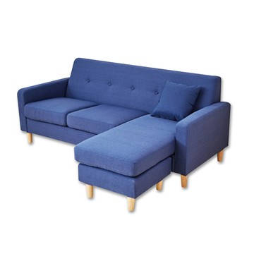 【班尼斯】日系經典‧Sunny日正獨立筒L型沙發/布沙發/三人沙發-海洋藍