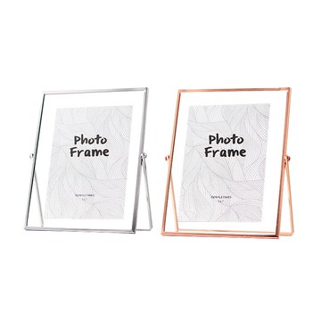 2北歐創意支架照片相框擺件臥室桌面裝飾照片框金屬玻璃相冊擺臺