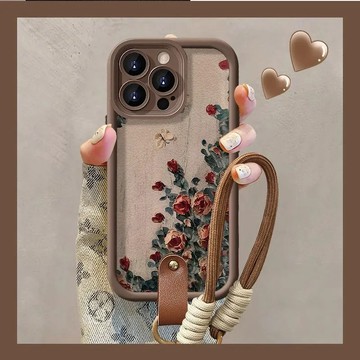 油畫玫瑰iPhone蘋果11手機殼promax帶掛繩16女款12軟殼13軟14套17