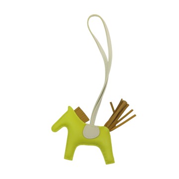 【二手名牌BRAND OFF】HERMES 愛馬仕 黃/棕色 Agneau Milo羊皮 Rodeo PM 小馬 吊飾 B刻