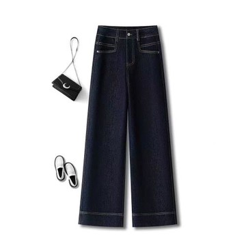 鄭州女褲高端直筒牛仔褲春秋季2025新款高腰小個子加絨九分闊腿褲