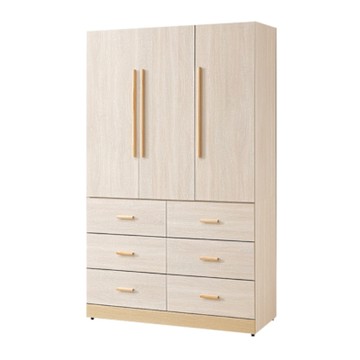 文創集 莎蘿可4尺三門六抽衣櫃-119x57x201cm免組