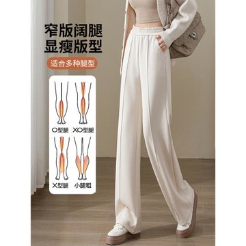 (免運)窄版闊腿褲女夏薄2025新款高腰垂感休閑寬松直筒褲白色醋酸糯米褲