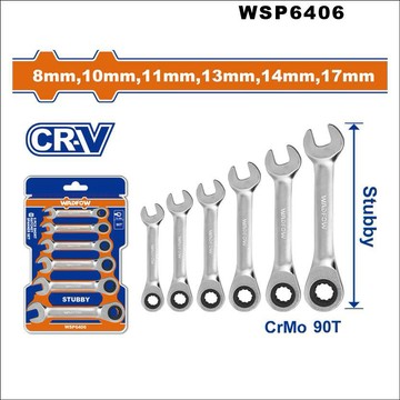 網路限定販售 WADFOW 一站式工具 6件迷你棘輪板手組套 90齒 (WSP6406) 梅花棘輪板手組