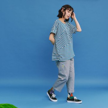 【Dailo】下雨天熊臉繡花錐形長褲 咖 灰