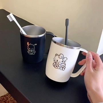 臺灣現/🎀水杯 漱口杯日式304不鏽鋼洗漱杯防摔刷牙水杯帶手柄一家三口簡約可愛漱口杯
