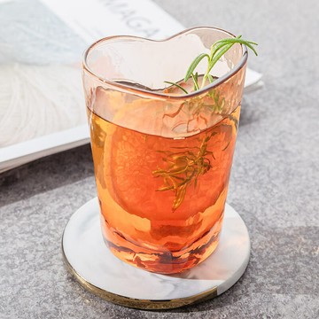 一見傾心錘木紋琥珀色心形玻璃杯/冰沙杯【LF001】
