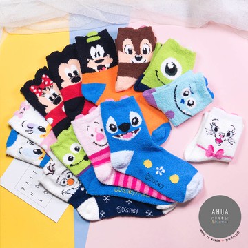 韓國襪子 絨毛迪士尼彩色全版立體耳朵中筒襪  K0262