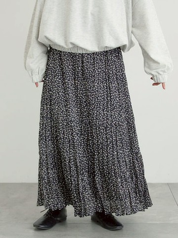 多種圖案層次飄逸感百褶長裙(0F001621710) - Samansa Mos2