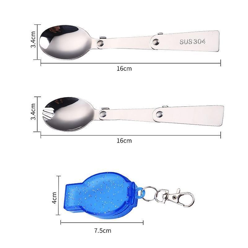 ポータブル折りたたみ式スプーンフォーク,旅行やキャンプ用品,ステンレス製ポケットフォーク,ツーリストアクセサリー