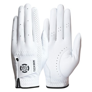 TECH SKIN 青少年精英版合身全羊皮高爾夫手套 雙手穿戴  1組  15號  白色