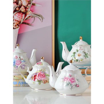 歐式陶瓷花茶壺咖啡壺現代單壺創意田園風水壺大號耐熱過濾泡茶壺