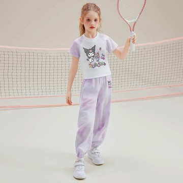 人氣卡通 - 撞色暈染短袖+長褲套裝-卡通人物酷洛米-紫色